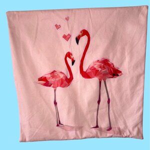 Soft Throw Pillow Cushion Cover Square With Zip Close Pink Flamingo Love Hearts
